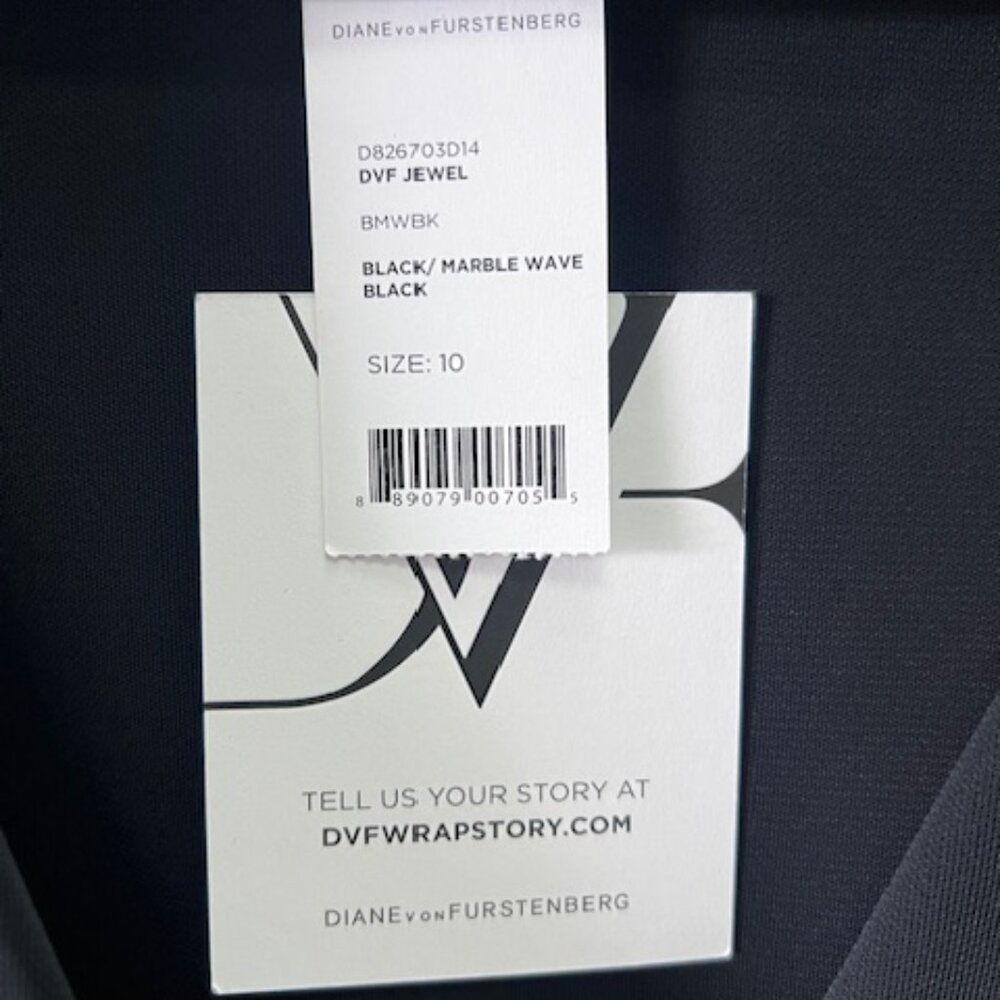 NWT Diane Von Furstenberg DVF Black Marble Wave Jewel Wrap Dress, Size 10 - Picture 3 of 6